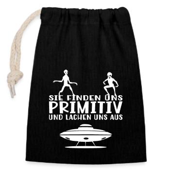 Aliens - lustige Sprüche über Außerirdische - Verschließbarer Geschenkbeutel aus Baumwolle (14x20cm) - Schwarz - Vorne