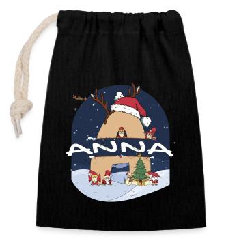 Génial Anna Nom w Santa Hat dans le thème de Noël - Sac cadeau en coton avec cordon (14 x 20 cm) - noir - Devant