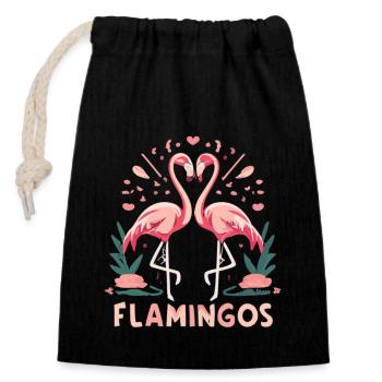 Confiance et affection - Flamants roses de l’amour - Sac cadeau en coton avec cordon (14 x 20 cm) - noir - Devant