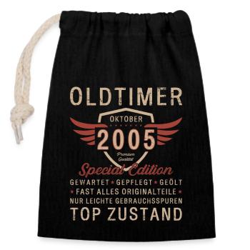 18. Geburtstag Oldtimer Oktober Jahrgang 2005 - Verschließbarer Geschenkbeutel aus Baumwolle (14x20cm) - Schwarz - Vorne