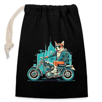 Chien dans le vent - motard avec fidèle compagnon - Sac cadeau en coton avec cordon (14 x 20 cm) - noir - Devant