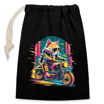 Ride with Paws - Katzenpower auf dem Bike - Verschließbarer Geschenkbeutel aus Baumwolle (14x20cm) - Schwarz - Vorne