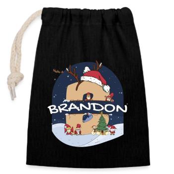 Nom Brandon génial w Santa Hat dans le thème de Noël - Sac cadeau en coton avec cordon (14 x 20 cm) - noir - Devant