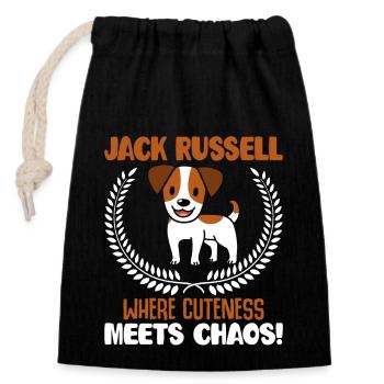 Jack Russell where cuteness meets chaos - Closable cotton gift bag (14x20cm) - black - Front