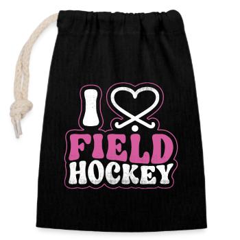 Field Hockey Heart I Love Field - Closable cotton gift bag (14x20cm) - black - Front