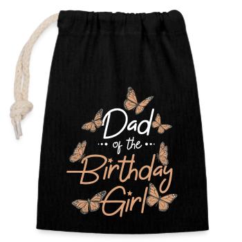 Butterfly Family Dad of The Birthday Girl - Closable cotton gift bag (14x20cm) - black - Front