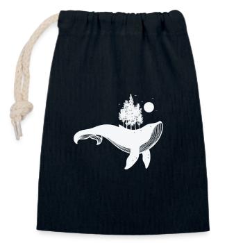 Rorqual bleu avec des arbres et un clair de lune - Sac cadeau en coton avec cordon (14 x 20 cm) - bleu marine - Devant