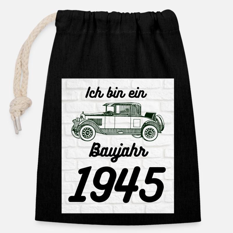 Oldtimer 1945 - Verschließbarer Geschenkbeutel aus Baumwolle (14x20cm) - Schwarz
