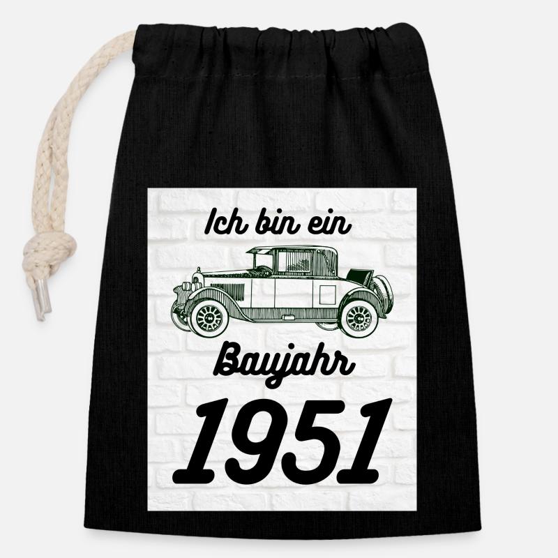 Oldtimer 1951 - Verschließbarer Geschenkbeutel aus Baumwolle (14x20cm) - Schwarz