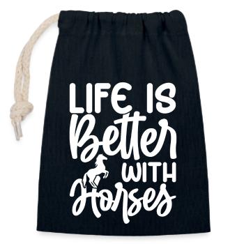 Life Is Better With Horses - Verschließbarer Geschenkbeutel aus Baumwolle (14x20cm) - Navy - Vorne