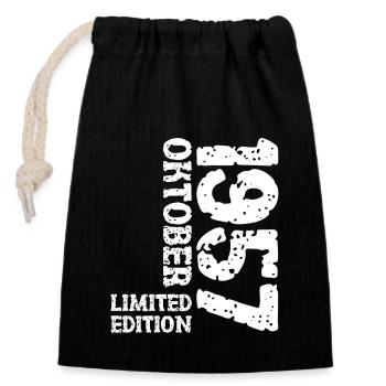 1957 Oktober Limited Edition 66. Geburtstag Deko - Verschließbarer Geschenkbeutel aus Baumwolle (14x20cm) - Schwarz - Vorne