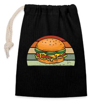 Burger Cheeseburger Hamburger Restauration Rapide Rétro - Sac cadeau en coton avec cordon (14 x 20 cm) - noir - Devant