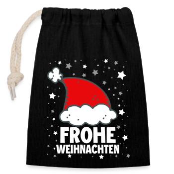 Frohe Weinachten Weihnachtsmütze - Verschließbarer Geschenkbeutel aus Baumwolle (14x20cm) - Schwarz - Vorne