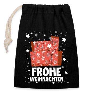 Frohe Weinachten Geschenke - Verschließbarer Geschenkbeutel aus Baumwolle (14x20cm) - Schwarz - Vorne