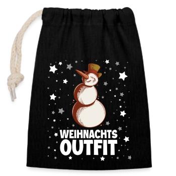 Weihnachts Outfit Schneemann - Verschließbarer Geschenkbeutel aus Baumwolle (14x20cm) - Schwarz - Vorne
