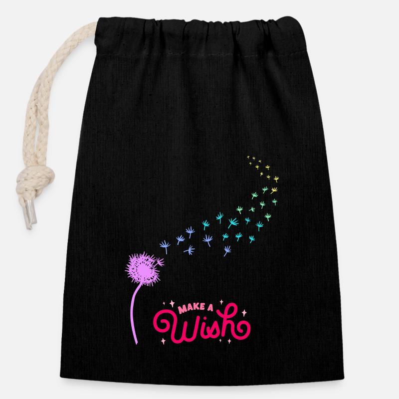 Make A wish - Closable cotton gift bag (14x20cm) - black