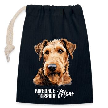 Chien Airedale Terrier - Sac cadeau en coton avec cordon (14 x 20 cm) - bleu marine - Devant