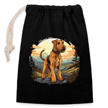 Chien Airedale Terrier - Sac cadeau en coton avec cordon (14 x 20 cm) - noir - Devant