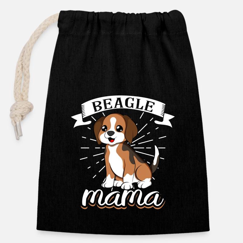 Beagle Mama - Beagle - Sac cadeau en coton avec cordon (14 x 20 cm) - noir