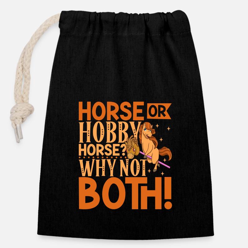 Cheval et passe-temps Horsing - Sac cadeau en coton avec cordon (14 x 20 cm) - noir