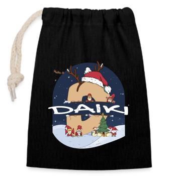 Nom Daiki génial w Santa Hat dans le thème de Noël - Sac cadeau en coton avec cordon (14 x 20 cm) - noir - Devant