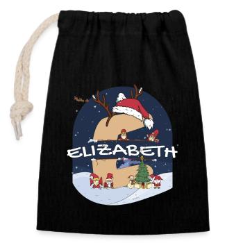 Génial Elizabeth Nom w Santa Hat dans le thème de Noël - Sac cadeau en coton avec cordon (14 x 20 cm) - noir - Devant