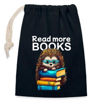 Un hérisson mignon avec des lunettes de lecture aime les livres - Sac cadeau en coton avec cordon (14 x 20 cm) - bleu marine - Devant