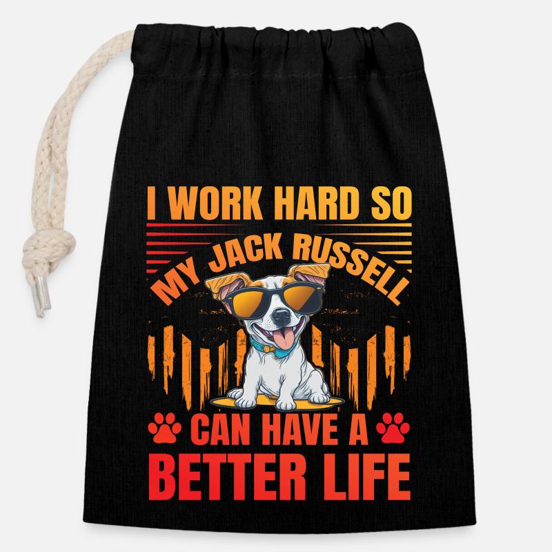 I work hard so my Jack Russell can have a better - Verschließbarer Geschenkbeutel aus Baumwolle (14x20cm) - Schwarz