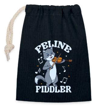 Feline Fiddler - Chat au violon - Sac cadeau en coton avec cordon (14 x 20 cm) - bleu marine - Devant