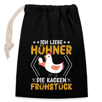 Ich liebe Hühner Die kacken Frühstück Bauernhof Hu - Verschließbarer Geschenkbeutel aus Baumwolle (14x20cm) - Schwarz - Vorne
