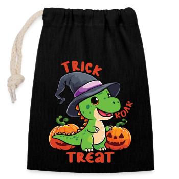 Halloween-Dinosaurier, Süßes, Brüllen, Saures - Verschließbarer Geschenkbeutel aus Baumwolle (14x20cm) - Schwarz - Vorne