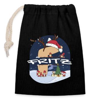 Nom de Fritz génial w Santa Hat dans le thème de Noël - Sac cadeau en coton avec cordon (14 x 20 cm) - noir - Devant
