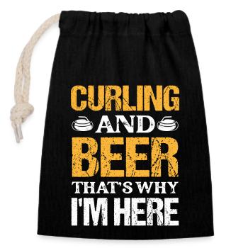 Curling Et Bière, C’est pourquoi je suis ici Balai Curler - Sac cadeau en coton avec cordon (14 x 20 cm) - noir - Devant