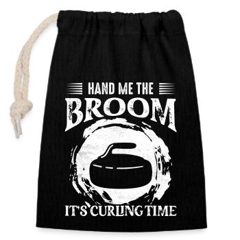 Donnez-moi le balai, c’est l’heure du curling Ice Sport Curl - Sac cadeau en coton avec cordon (14 x 20 cm) - noir - Devant