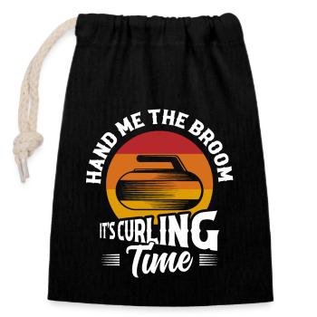 Donnez-moi le balai C’est l’heure du curling Curler Ice - Sac cadeau en coton avec cordon (14 x 20 cm) - noir - Devant