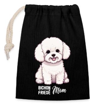 Chien Bichon Friesé - Sac cadeau en coton avec cordon (14 x 20 cm) - noir - Devant