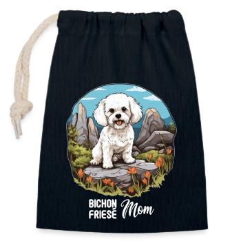 Chien Bichon Friesé - Sac cadeau en coton avec cordon (14 x 20 cm) - bleu marine - Devant