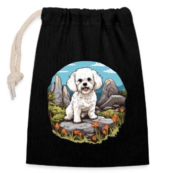 Chien Bichon Friesé - Sac cadeau en coton avec cordon (14 x 20 cm) - noir - Devant