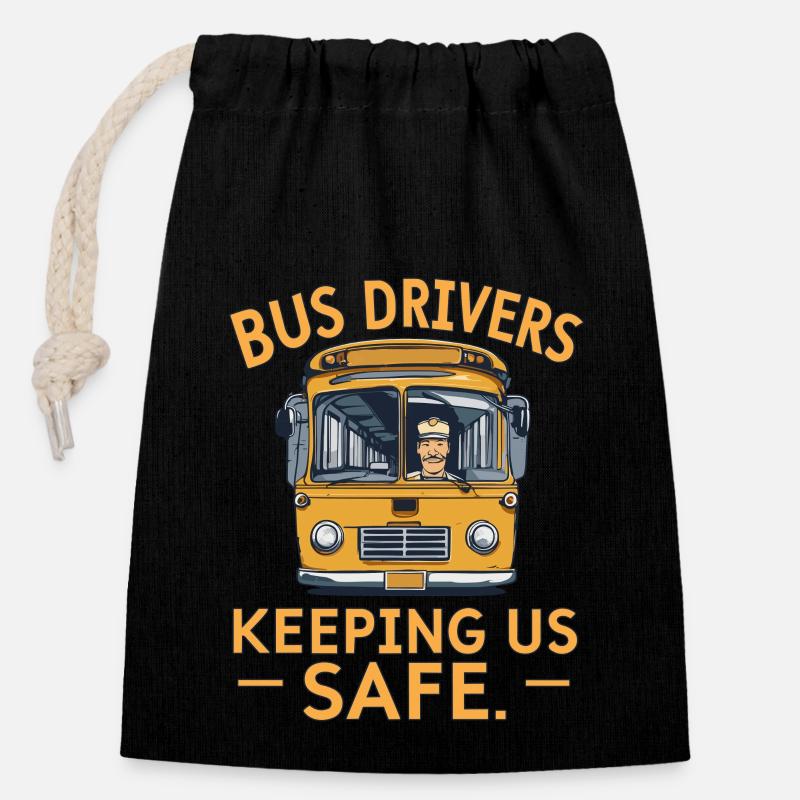 LES CHAUFFEURS D’AUTOBUS ASSURENT NOTRE SÉCURITÉ - Sac cadeau en coton avec cordon (14 x 20 cm) - noir