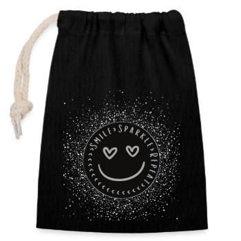 Smile Sparkle Repeat - Closable cotton gift bag (14x20cm) - black - Front
