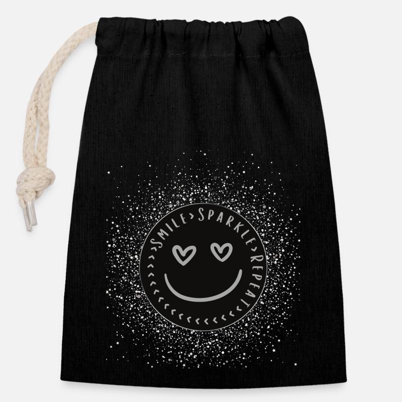 Smile Sparkle Repeat - Closable cotton gift bag (14x20cm) - black