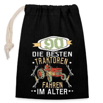 90 Geburtstag Traktor Treker Bauer Trecker Rentner - Verschließbarer Geschenkbeutel aus Baumwolle (14x20cm) - Schwarz - Vorne