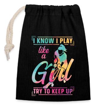 Field Hockey Watercolor I Know I - Closable cotton gift bag (14x20cm) - black - Front