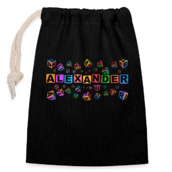 ALEXANDER colourful cubes - Verschließbarer Geschenkbeutel aus Baumwolle (14x20cm) - Schwarz - Vorne