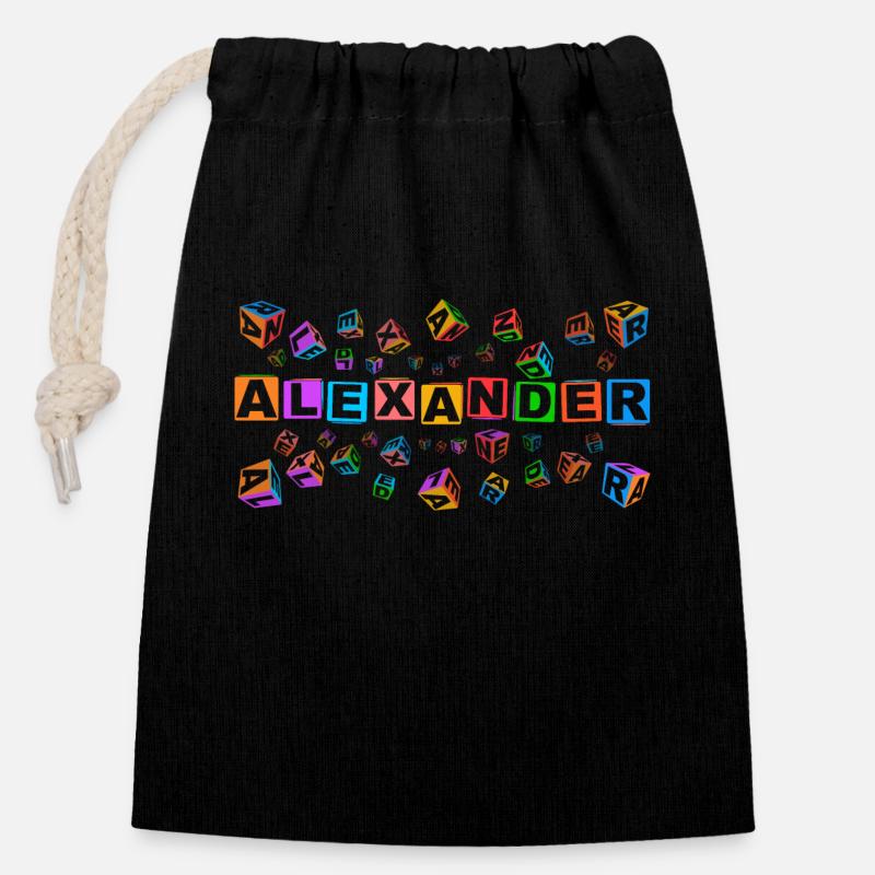 ALEXANDER colourful cubes - Verschließbarer Geschenkbeutel aus Baumwolle (14x20cm) - Schwarz