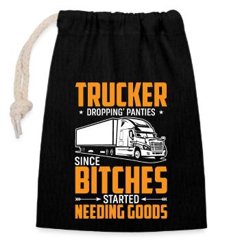 Trucker Lässt Schlüpfer Fallen - Trucker - Verschließbarer Geschenkbeutel aus Baumwolle (14x20cm) - Schwarz - Vorne