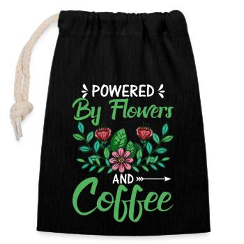 Powered by Blumen Und Kaffee - Verschließbarer Geschenkbeutel aus Baumwolle (14x20cm) - Schwarz - Vorne