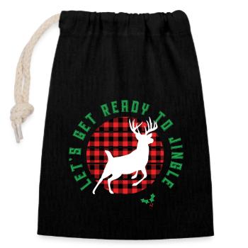 "Let's Get Ready to Jingle" Leaping Stag and Plaid - Closable cotton gift bag (14x20cm) - black - Front