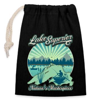 Lake Superior Angler, Fischen Retro Vintage Spruch - Verschließbarer Geschenkbeutel aus Baumwolle (14x20cm) - Schwarz - Vorne
