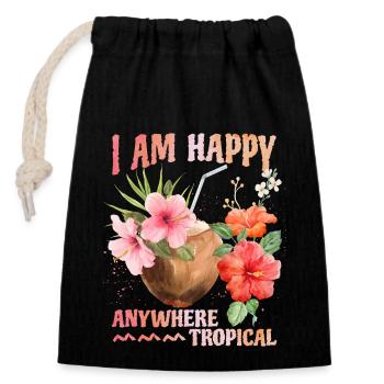 Coconut Cocktail, Hibiscus, Tropics, South Seas, Saying - Closable cotton gift bag (14x20cm) - black - Front